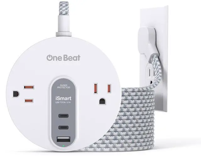 Main image of Power Strip Surge Protector with 2 USB C - Ultra Flat Plug Extension Cord with 2 Widely AC Outlets and 3 USB, Small Desktop Charging Station with 5 ft Power Cord, Compact for Travel Home Office Dorm