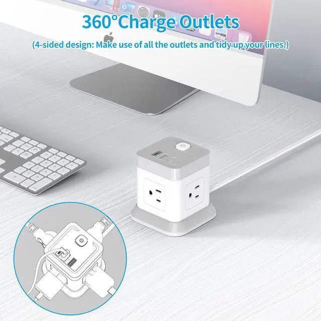 Alt view image 4 of 7 - Power Strip with USB, FDTEK Flat Plug Extension Cord with 4 Outlets and 3 USB(1 USB C), 5 FT Power Cord Desktop Charging Station, Overload Protection, Compact Portable for Travel Home Office