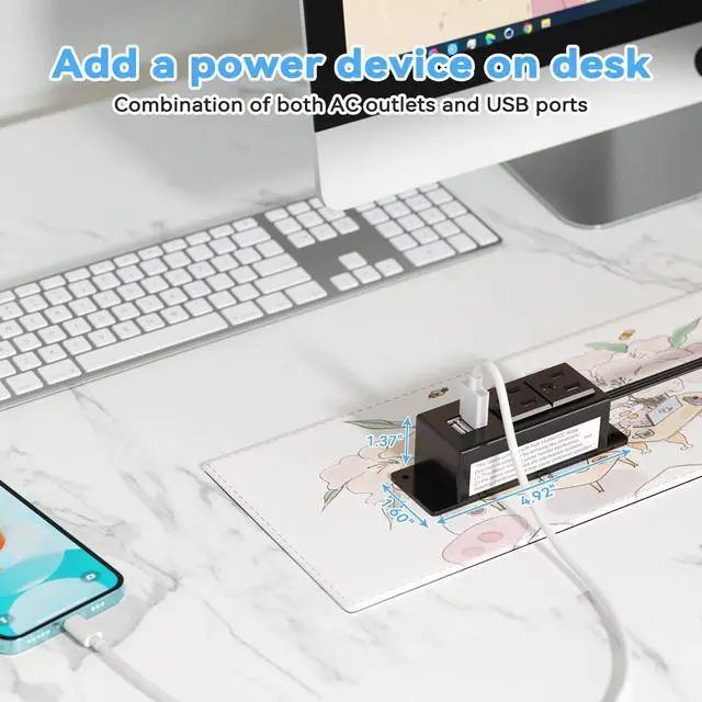 Alt view image 3 of 7 - Kungfuking Surge Protector Power Strip Flat Plug Desk Power Grommet Conference Wall Mount USB Outlet Power Socket 2-Socket & 2-USB Ports 6.56 FT Extension Cord (Black)
