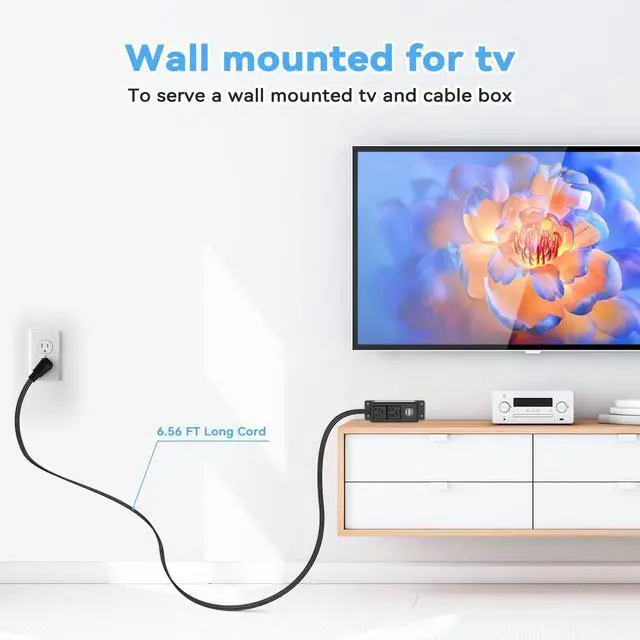 Alt view image 5 of 7 - Kungfuking Surge Protector Power Strip Flat Plug Desk Power Grommet Conference Wall Mount USB Outlet Power Socket 2-Socket & 2-USB Ports 6.56 FT Extension Cord (Black)