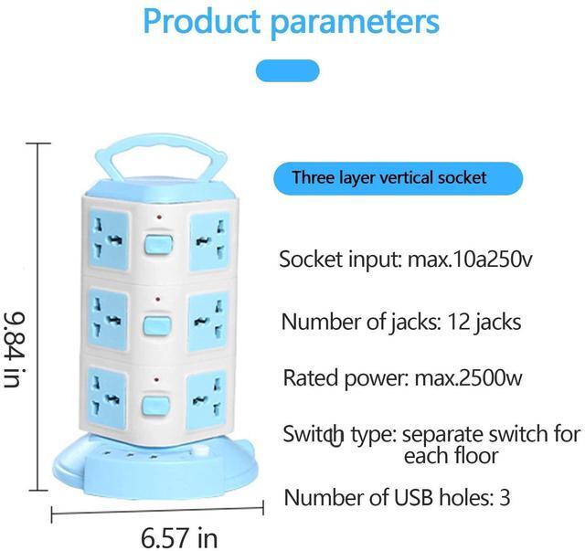 Alt view image 2 of 7 - Tower Surge Protector Power Strip Multi Plug Outlet with 3 USB Ports & 8 Universal Socket Plugs, 6.6 Feet Extension Cord, Multiple Outlets USB Outlet, Cruise Dorm Room Essentials Cool Stuff
