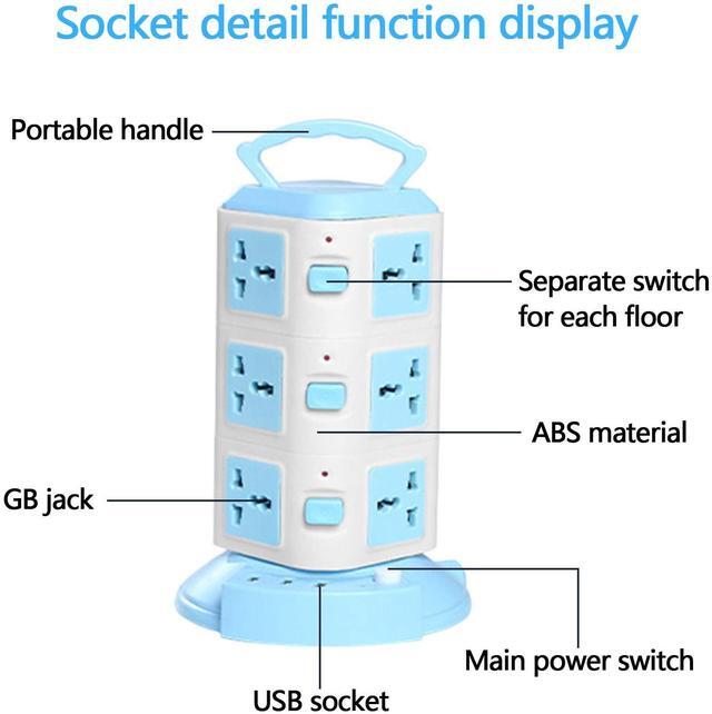 Alt view image 3 of 7 - Tower Surge Protector Power Strip Multi Plug Outlet with 3 USB Ports & 8 Universal Socket Plugs, 6.6 Feet Extension Cord, Multiple Outlets USB Outlet, Cruise Dorm Room Essentials Cool Stuff