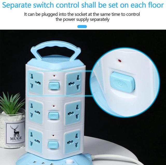 Alt view image 6 of 7 - Tower Surge Protector Power Strip Multi Plug Outlet with 3 USB Ports & 8 Universal Socket Plugs, 6.6 Feet Extension Cord, Multiple Outlets USB Outlet, Cruise Dorm Room Essentials Cool Stuff