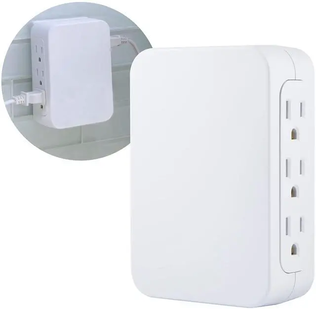 Alt view image 5 of 5 - GE Pro 6-Outlet Extender, Surge Protector, Side Access, Wall Tap Adapter, 3-Prong, 1200 Joules, Warranty, UL Listed, White, 10353