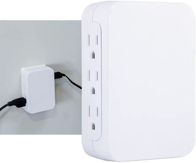 Alt view image 4 of 5 - GE Pro 6-Outlet Extender, Surge Protector, Side Access, Wall Tap Adapter, 3-Prong, 1200 Joules, Warranty, UL Listed, White, 10353