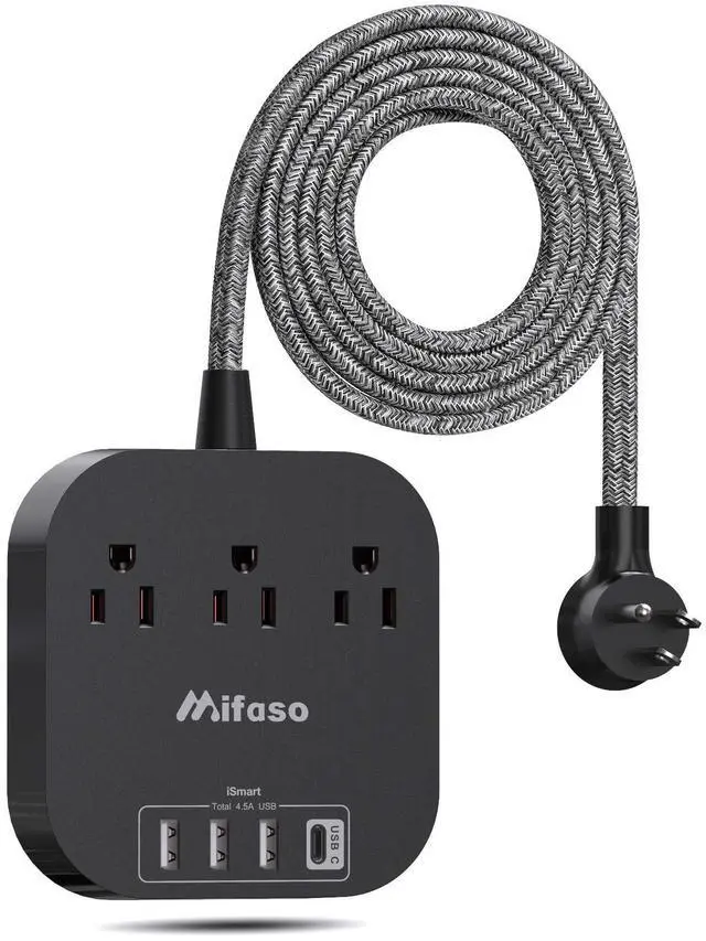 Main image of Power Strip with USB C, 3 Outlet 4 USB Ports 4.5A Flat Plug Desktop Charging Station, Non Surge Protector with 5ft Heavy Duty Braided Extension Cord for Cruise Ship Travel Office Home, ETL Listed