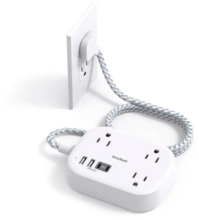 Main image of Cruise Essentials 2025,One Beat Travel Power Strip with USB C,Flat Plug Extension Cord with 3 Outlets 4 USB Ports(2 USB C),5 ft Desk Wall Outlet Extender,Non Surge Protector for Cruise,Dorm Room,ETL