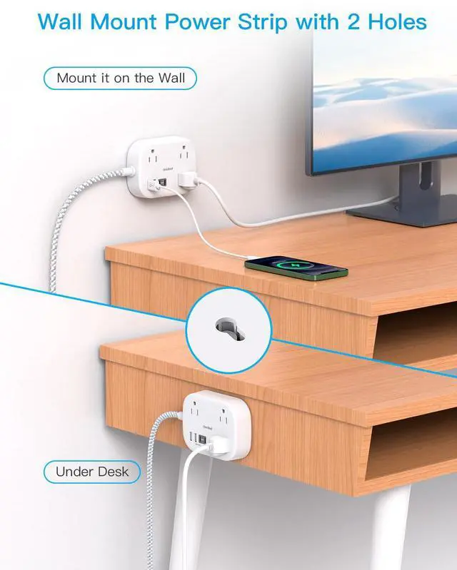 Alt view image 6 of 7 - Cruise Essentials 2025,One Beat Travel Power Strip with USB C,Flat Plug Extension Cord with 3 Outlets 4 USB Ports(2 USB C),5 ft Desk Wall Outlet Extender,Non Surge Protector for Cruise,Dorm Room,ETL