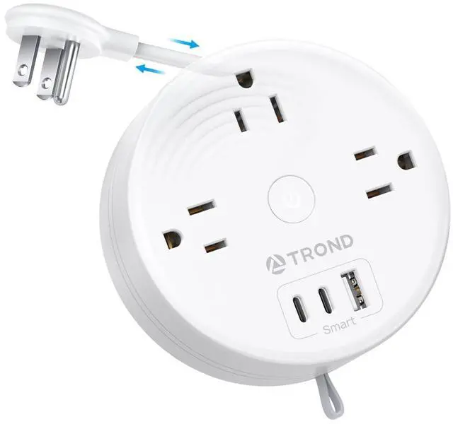 Main image of TROND Travel Power Strip - Retractable Extension Cord 5ft Ultra Thin Flat Plug, Retractable Power Strip with 3 AC Outlets 3 USB Ports (2 USB C), Cruise Ship Essentials, for Home Hotel Dorm Room, White