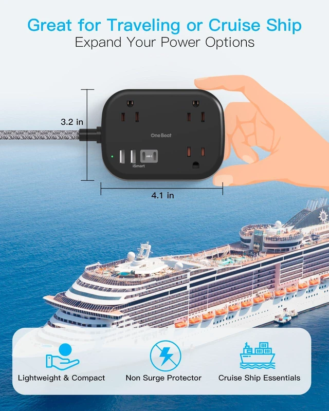 Alt view image 2 of 7 - Cruise Essentials 2026, Travel Power Strip with USB C,Flat Plug 6ft Extension Cord with 3 Outlets 4 USB Ports(2 USB C),Desk Wall Outlet Extender,Non Surge Protector for Cruise,Dorm Room,ETL