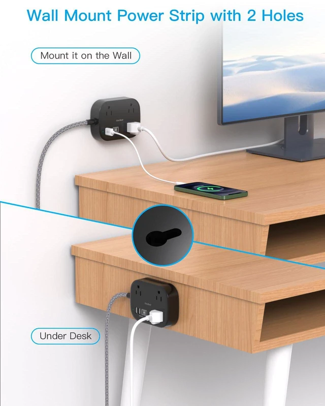 Alt view image 7 of 7 - Cruise Essentials 2026, Travel Power Strip with USB C,Flat Plug 6ft Extension Cord with 3 Outlets 4 USB Ports(2 USB C),Desk Wall Outlet Extender,Non Surge Protector for Cruise,Dorm Room,ETL