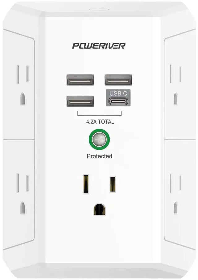 Main image of Surge Protector with 4 USB Ports - Multi Outlet Extender for Home, School and Office - ETL Listed, White