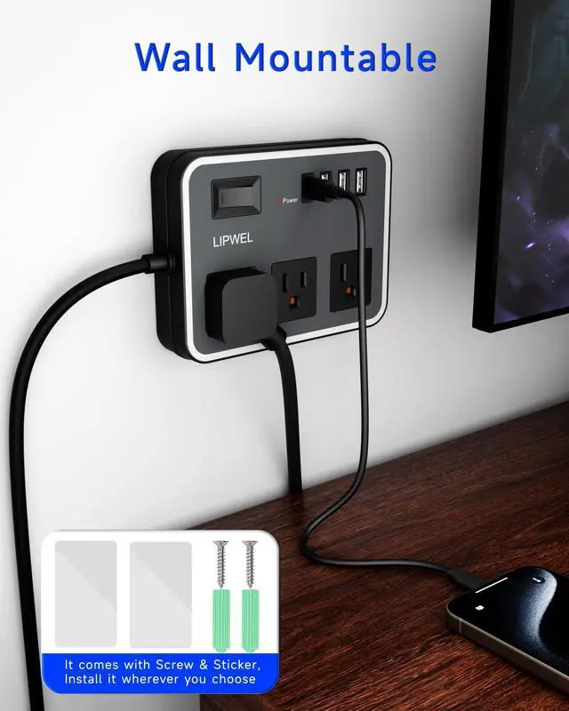 Alt view image 5 of 7 - 3 Outlet Power Strip with 3 USB Charging Ports and 1 USB-C Port, 1200W Extension Cord 5ft Power Cord, Black,Overload Protection Switch,No Surge Protector for Cruise Ship, Travel, Dorm, Home, Office