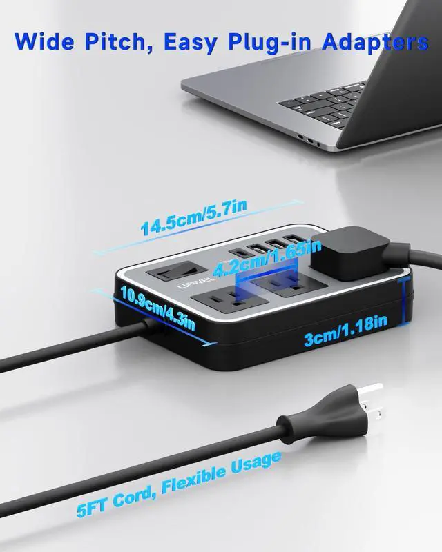 Alt view image 7 of 7 - 3 Outlet Power Strip with 3 USB Charging Ports and 1 USB-C Port, 1200W Extension Cord 5ft Power Cord, Black,Overload Protection Switch,No Surge Protector for Cruise Ship, Travel, Dorm, Home, Office