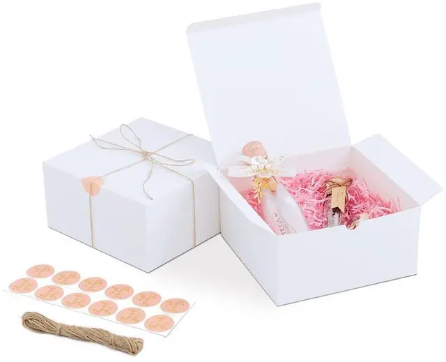 Main image of YUEFANBOX White Gift Boxes for Presents with Lids, 12 Pack 8x8x4 Inch, 80ft Twine, Stickers & Tape - Easy Assemble for Bridesmaid Proposal, Wedding, Party Favors
