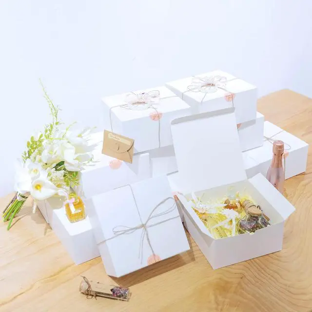 Alt view image 6 of 6 - YUEFANBOX White Gift Boxes for Presents with Lids, 12 Pack 8x8x4 Inch, 80ft Twine, Stickers & Tape - Easy Assemble for Bridesmaid Proposal, Wedding, Party Favors