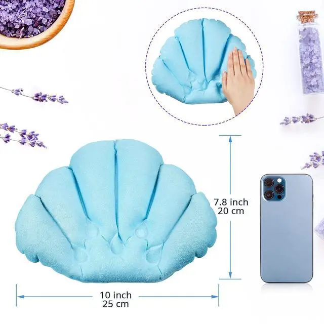 Alt view image 2 of 7 - Jetec 3 Pieces Inflatable Bath Pillow with Suction Cups, Terry Cloth Covered Shell Shape Bathtub Spa Pillow Comfortable Soft Cushion, Neck Support(Pink, Green, White)