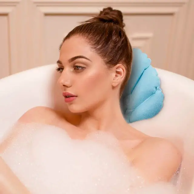 Alt view image 7 of 7 - Jetec 3 Pieces Inflatable Bath Pillow with Suction Cups, Terry Cloth Covered Shell Shape Bathtub Spa Pillow Comfortable Soft Cushion, Neck Support(Pink, Green, White)
