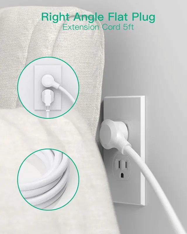 Alt view image 4 of 6 - Power Strip Surge Protector - Flat Plug, 8 Wide Outlets with 4 USB Ports (1 USB C), 5FT Heavy Duty Extension Cord with Multiple Outlets, Wall Mount, Charging Station Overload Protection for Home Dorm