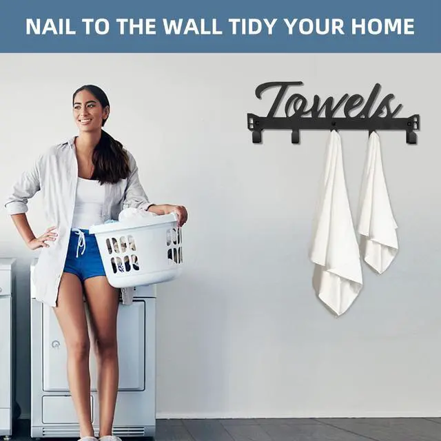 Alt view image 6 of 7 - Azmoncy Over The Door Hooks, Towel Rack Towel Hooks for Bathroom, Towel Holder for Hanging Heavy Duty, Door Rack Over Door Hanger with 5 Coat Hooks for Bedroom Bathroom Kitchen, Black