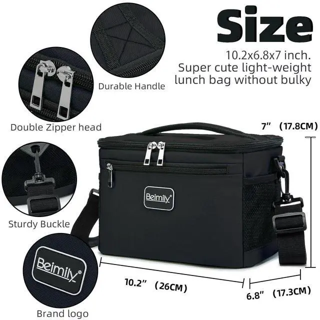 Alt view image 2 of 7 - BEIMILY Lunch Box for Men/Women, Small Insulated Lunch Bag, Leak-Proof Soft Cooler Tote Bag, Reusable LunchBox for Work, Travel, Fitness, Picnic with Adjustable Shoulder Strap for Adults (Black)