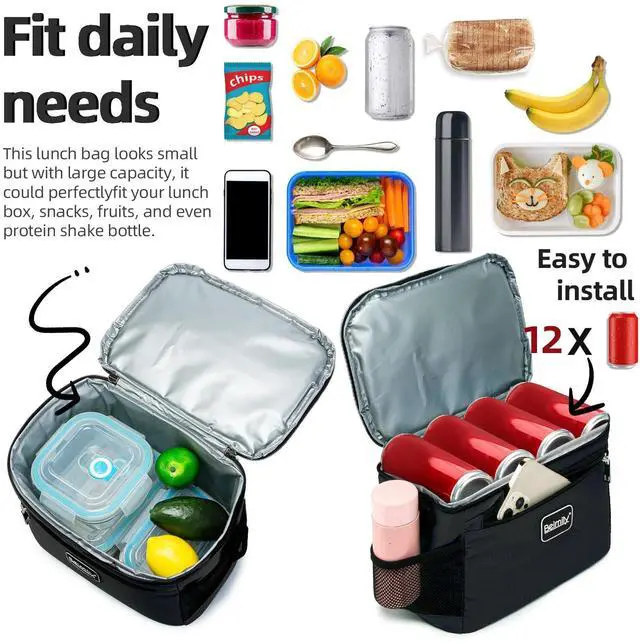 Alt view image 4 of 7 - BEIMILY Lunch Box for Men/Women, Small Insulated Lunch Bag, Leak-Proof Soft Cooler Tote Bag, Reusable LunchBox for Work, Travel, Fitness, Picnic with Adjustable Shoulder Strap for Adults (Black)