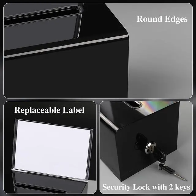 Alt view image 3 of 6 - VOISEN Acrylic Donation Box with Lock, Black Ballot Box with Sign Holder, Suggestion Boxes for Fundraising, Donation, Bar, School Voting, 6.2x4.6x3.9 Inch