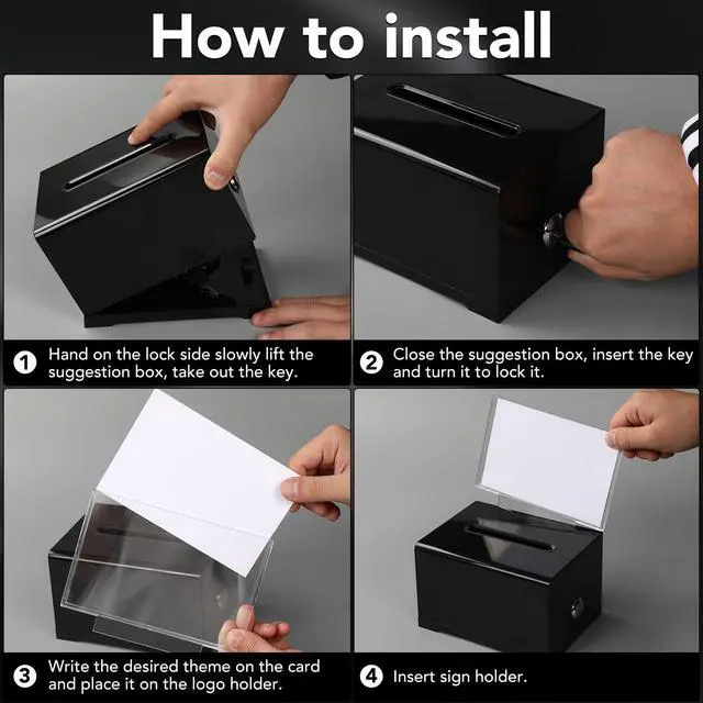 Alt view image 4 of 6 - VOISEN Acrylic Donation Box with Lock, Black Ballot Box with Sign Holder, Suggestion Boxes for Fundraising, Donation, Bar, School Voting, 6.2x4.6x3.9 Inch