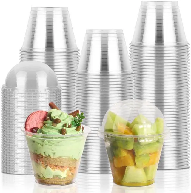 Main image of GGOLDMER 50 Sets 9 oz Clear Plastic Cups with Dome Lids (No Hole), Disposable Parfait Cups with Lids for Dessert, Fruit, Ice Cream, Pudding, Salad, Cake, No Leaking, PET