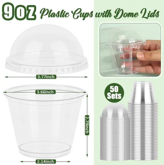 Alt view image 2 of 7 - GGOLDMER 50 Sets 9 oz Clear Plastic Cups with Dome Lids (No Hole), Disposable Parfait Cups with Lids for Dessert, Fruit, Ice Cream, Pudding, Salad, Cake, No Leaking, PET