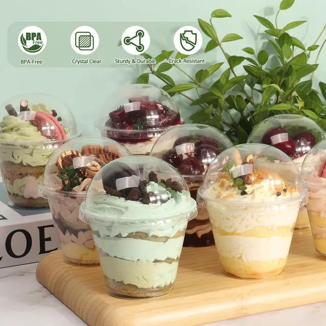 Alt view image 3 of 7 - GGOLDMER 50 Sets 9 oz Clear Plastic Cups with Dome Lids (No Hole), Disposable Parfait Cups with Lids for Dessert, Fruit, Ice Cream, Pudding, Salad, Cake, No Leaking, PET
