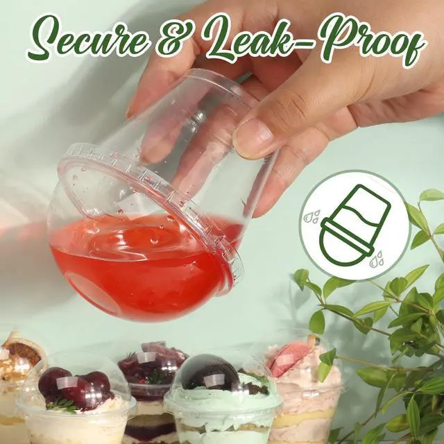 Alt view image 4 of 7 - GGOLDMER 50 Sets 9 oz Clear Plastic Cups with Dome Lids (No Hole), Disposable Parfait Cups with Lids for Dessert, Fruit, Ice Cream, Pudding, Salad, Cake, No Leaking, PET