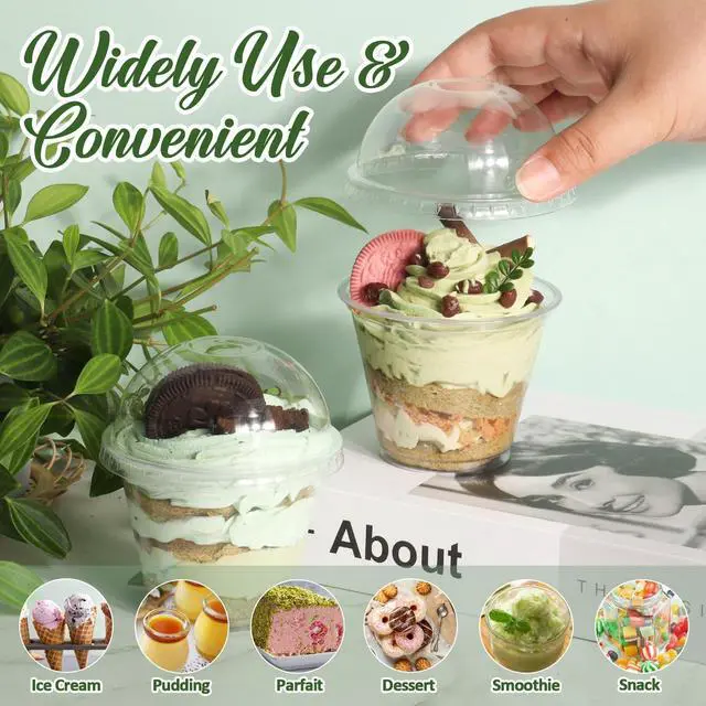 Alt view image 5 of 7 - GGOLDMER 50 Sets 9 oz Clear Plastic Cups with Dome Lids (No Hole), Disposable Parfait Cups with Lids for Dessert, Fruit, Ice Cream, Pudding, Salad, Cake, No Leaking, PET