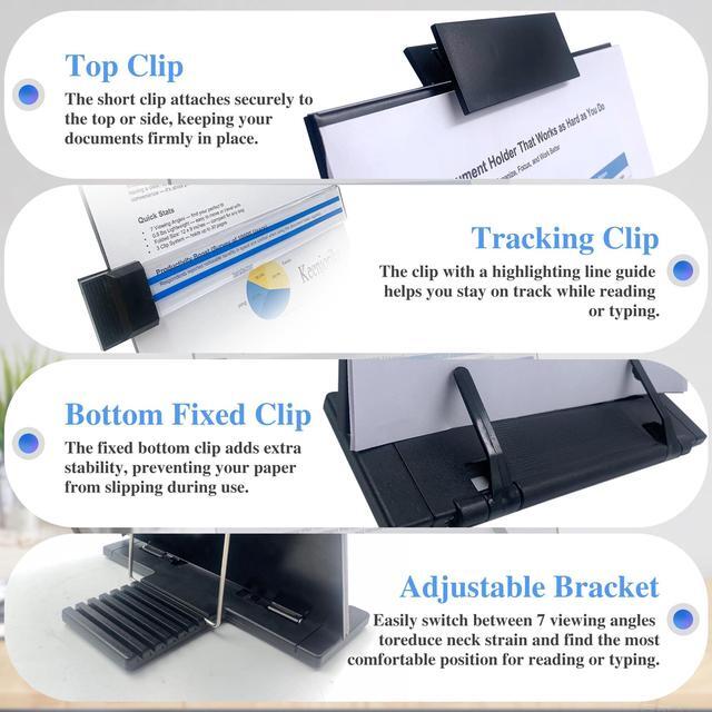 Alt view image 4 of 7 - Keenjorika Desktop Document Book Holder with 7 Adjustable Positions, Black Document Holder for Desk, Paper Holder Copy Stand Holder for Speech, Paper Holder Stand for Desk Typing, Angle Adjustable