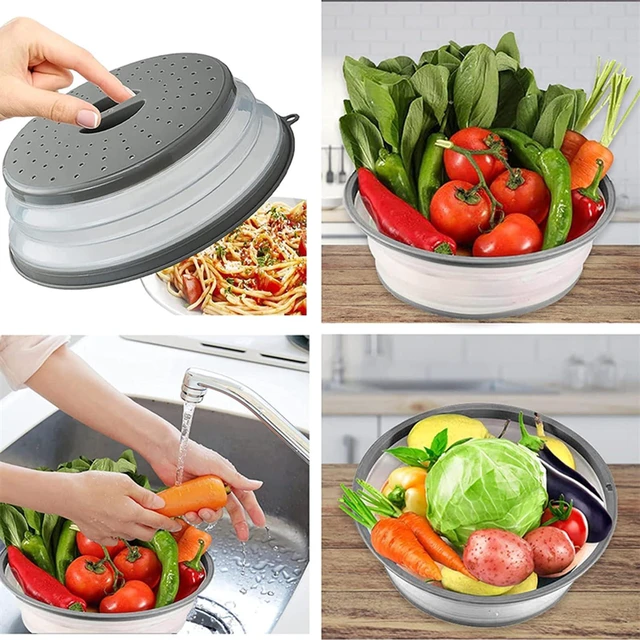 Alt view image 4 of 6 - Microwave Splatter Cover Vented for Food, Splatter Guard & Colander Kitchen Gadget for Fruit Vegetables Microwave Plate Cover with Hook Hole,Dishwasher-Safe,BPA-Free Silicone & Plastic (1 Pack)