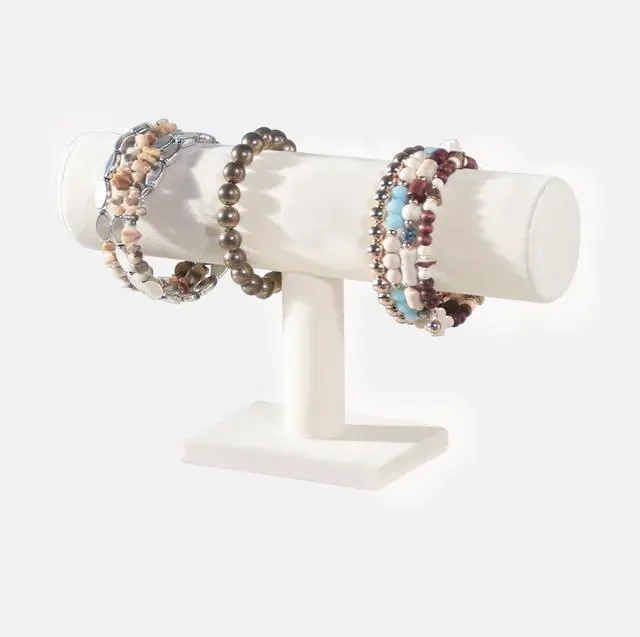 Alt view image 2 of 7 - NobleKey T-Bar Bracelet Holder Stand, Bracelet Jewelry Organizer Stand, Bangle Bracelet Watch Display for Selling, Scrunchie Hair Ties Jewelry Storage Rack for Women (1 tier beige)