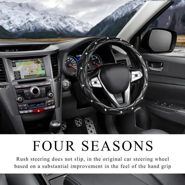Alt view image 4 of 6 - DXNQ Bling Crystal Steering Wheel Cover, 15 Inch Soft Leather Sparkling Rhinestone Steering Wheel Protector, Universal Anti-Slip Steering Wheel Pad for Women Girls, Car Accessories (Black)