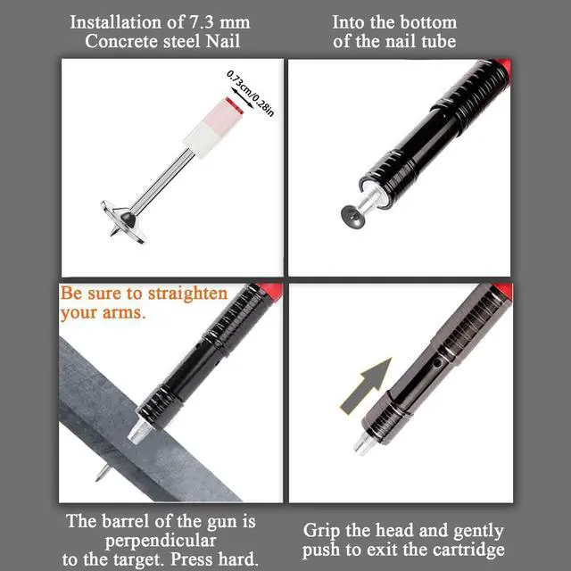 Alt view image 6 of 7 - DLronwey Concrete Nail Gun Kit with 120pcs Nails,5 Speed Adjustable Manual Mini Steel Nail Gun,Portable Nailer Gun, Wood working and Decoration- Built in Air Nailer for Red Brick Walls,Concrete Walls