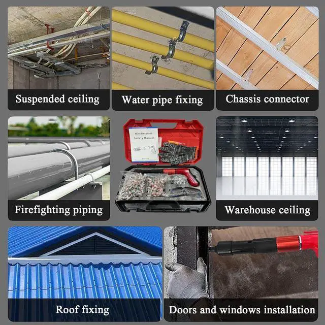 Alt view image 7 of 7 - DLronwey Concrete Nail Gun Kit with 120pcs Nails,5 Speed Adjustable Manual Mini Steel Nail Gun,Portable Nailer Gun, Wood working and Decoration- Built in Air Nailer for Red Brick Walls,Concrete Walls