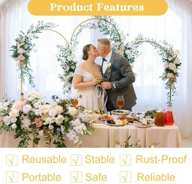 Alt view image 5 of 7 - Arch Backdrop Stand 7.2FT, 6FT, 6FT Set of 3 Gold Wedding Arch Stand Balloon Arch Stand Stable Metal Arch Backdrop Frame for Wedding Ceremony Birthday Party Bridal Baby Shower Banquet Decoration
