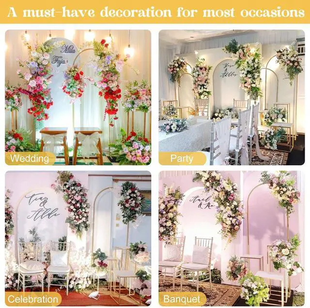 Alt view image 7 of 7 - Arch Backdrop Stand 7.2FT, 6FT, 6FT Set of 3 Gold Wedding Arch Stand Balloon Arch Stand Stable Metal Arch Backdrop Frame for Wedding Ceremony Birthday Party Bridal Baby Shower Banquet Decoration