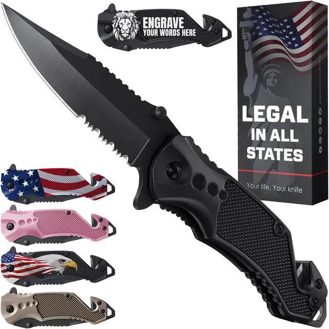 Main image of Legal Pocket Knife with 2.95 Serrated Blade, Glass Breaker, Seat Belt Cutter - EDC Sharp Folding Knives with Portable Clip - Small Tool for Tactical Camping Survival Hiking - Gifts for Men 6680