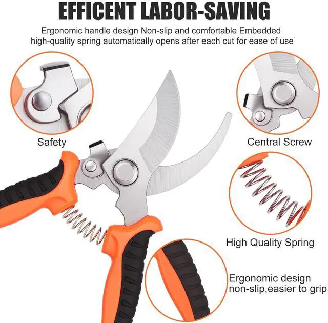 Alt view image 3 of 6 - 3 Pcs Garden Pruning Shears, Stainless Steel Gardening Scissors | Lightweight design, ideal for extended periods of fruit picking, garden pruning, flower care, and trimming small plants
