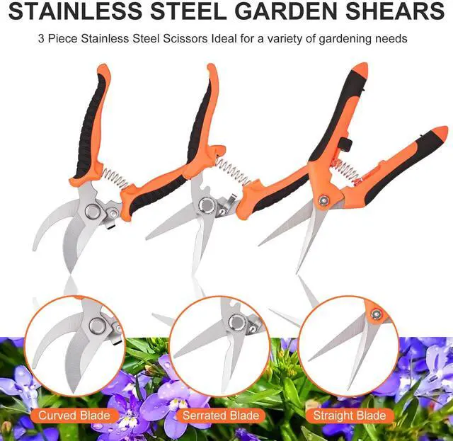 Alt view image 2 of 6 - 3 Pcs Garden Pruning Shears, Stainless Steel Gardening Scissors | Lightweight design, ideal for extended periods of fruit picking, garden pruning, flower care, and trimming small plants