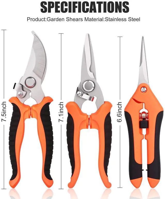 Alt view image 5 of 6 - 3 Pcs Garden Pruning Shears, Stainless Steel Gardening Scissors | Lightweight design, ideal for extended periods of fruit picking, garden pruning, flower care, and trimming small plants