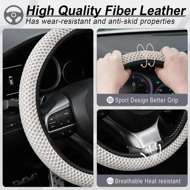 Alt view image 3 of 5 - alpmosn Elastic Stretch Steering Wheel Cover, Breathable Microfiber Ice Silk, Anti-Slip, Odorless, Easy Carry, Universal Interior Accessories Steering Wheel Cover for Women & Men (Grey)