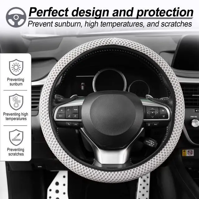 Alt view image 5 of 5 - alpmosn Elastic Stretch Steering Wheel Cover, Breathable Microfiber Ice Silk, Anti-Slip, Odorless, Easy Carry, Universal Interior Accessories Steering Wheel Cover for Women & Men (Grey)