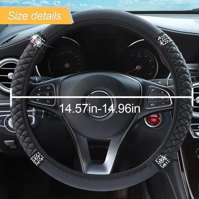 Alt view image 2 of 6 - Bling Soft Leather Steering Wheel Cover, 15 Inch Colorful Rhinestones Auto Elastic Steering Wheel Protector, Sparkly Crystal Diamond for Women Girls, Car Accessories for Most Cars (Black)