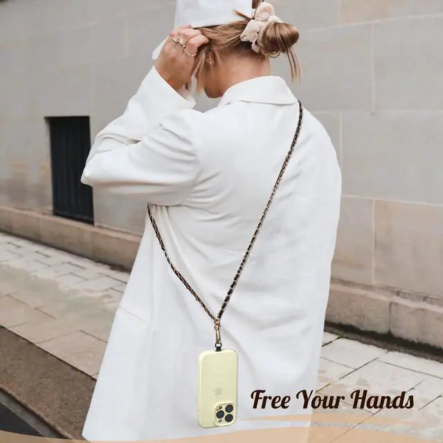 Alt view image 6 of 7 - TiMOVO Universal Phone Lanyard, Metal Cell Phone Chain Anti-Theft Crossbody Strap for iPhone 16, 15 and Most Smartphones, Cell Phone Neck Holder for Women, Gold & Black
