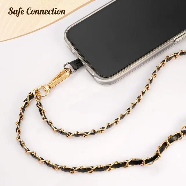 Alt view image 5 of 7 - TiMOVO Universal Phone Lanyard, Metal Cell Phone Chain Anti-Theft Crossbody Strap for iPhone 16, 15 and Most Smartphones, Cell Phone Neck Holder for Women, Gold & Black